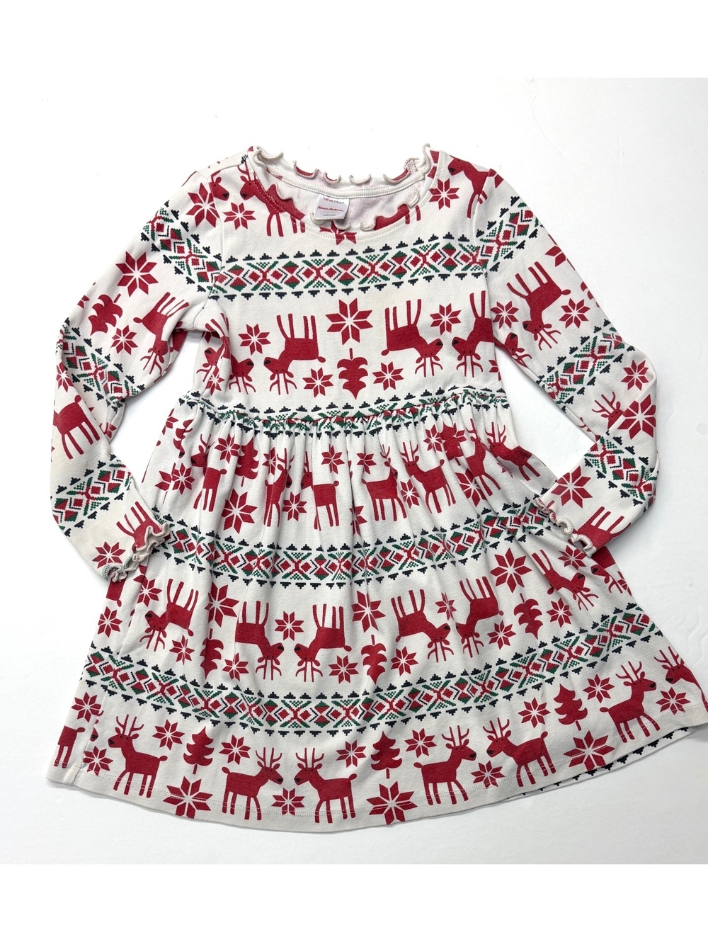 Hanna Andersson Girls Christmas Dear Deer Reindeer Print Holiday Dress Size 6-7